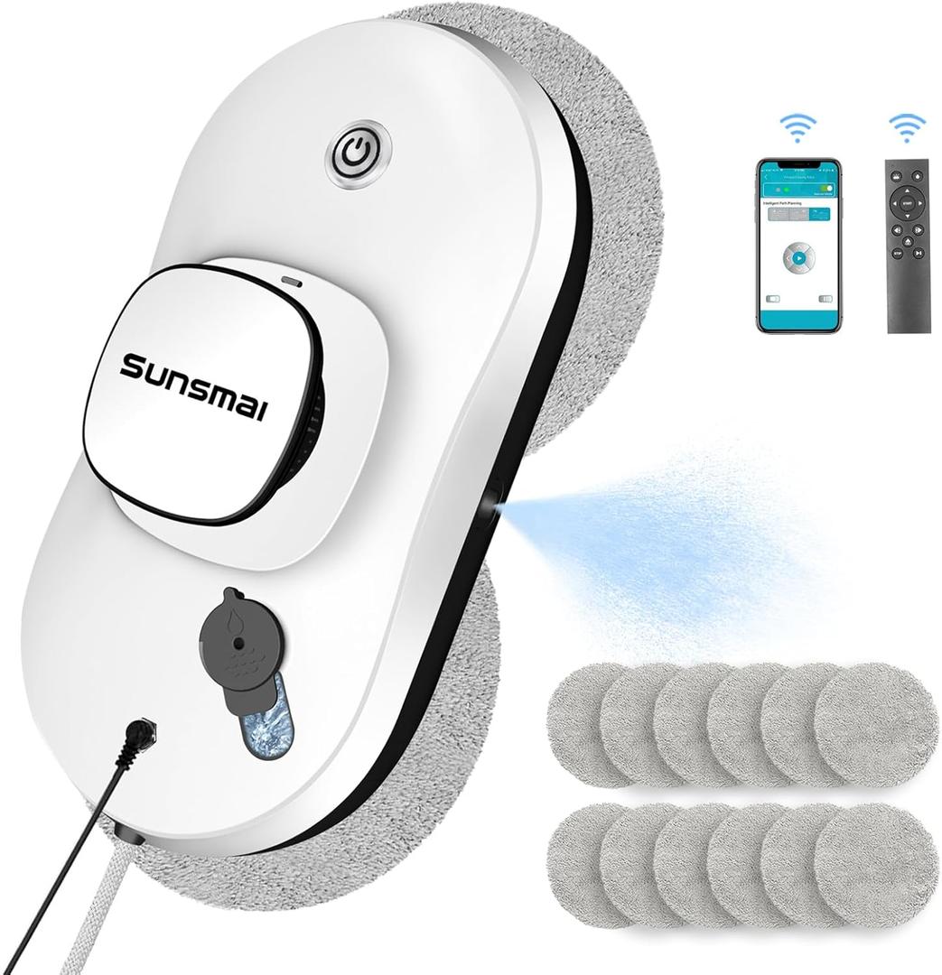 Window Cleaner Robot, Smart Window Cleaner with Automatic Water Spray, Remote Control Robot Washer for Windows/Tiles/Glass Door (SWLR0001) (White)
