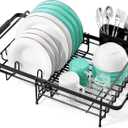 Urackify Dish Drying Rack in Sink - Expandable (14.5''-18''L) Over The Sink Dish Rack with Utensil Holder, Space-Saving Dish Drainer for Kitchen Counter, 1 Piece, Matte Black