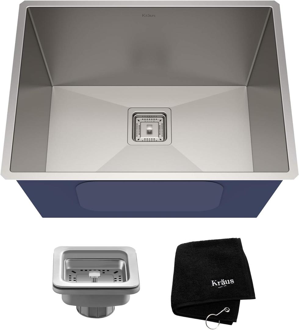 KRAUS Pax 24-inch 18 Gauge Undermount Single Bowl Stainless Steel Laundry and Utility Sink, KHU24L