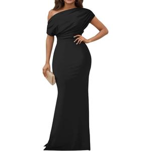 Formal Dresses for Women Elegant Off Shoulder Evening Party Gowns Sexy Bodycon Ruched Prom Wedding Guest Dress, Size M