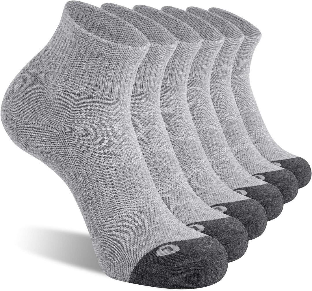 FITRELL 6 Pack Men's Athletic Ankle Socks Cushioned Sports Running Socks 9-12 (Grey)