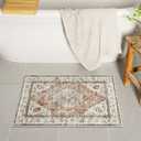 Uphome Orange Bath Mat, Distressed Farmhouse Boho Bathroom Rugs, Super Cozy Velvet Small Bathroom Mats, Non Slip Machine Washable Bathroom Floor Mat for Toilet Sink Shower, 18x26 inch