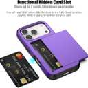 Nvollnoe Compatible with iPhone 17 Pro Case with Card Holder Dual Layer Heavy Duty Protective Shockproof Hidden Card Slot Slim Wallet Phone Case for Women & Men 6.3 inch (Purple)