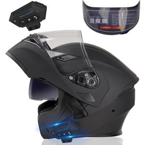 Bluetooth Motorcycle Helmet,Modular Motorcycle Helmet with Bluetooth,DOT Approved Dual Visor Full Face Flip up Bluetooth Integrated Motorcycle Helmets for Adults Men Women L