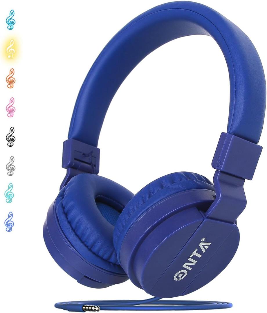 ONTA Kids Headphones for Boys Girls - Child Student Headset Wired Toddler Earphones School Teen on Ear for Ipad | Computer | Smart Phone | Amazon Fire Tablet | Laptop | Plane Travel Game, Dark Blue