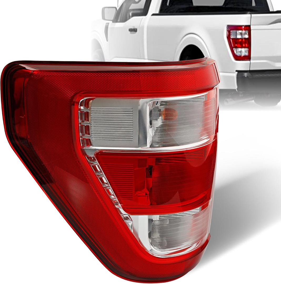 Tail Light Compatible with 2021 2022 2023 Ford F150 F-150 XL Rear Lamp Assembly - Brake Taillights Replace for ML3Z-13405-E ML3Z13405E- Halogen Type W/O Blind Spot - Driver Left Side