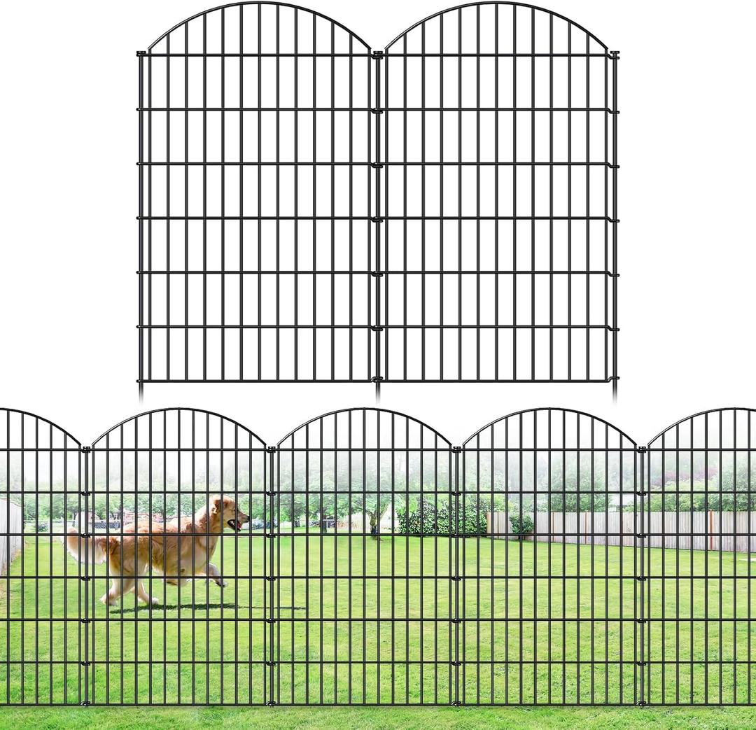 FOREHOGAR Metal Garden Fence 48in (H) x 20.3ft (L), 8 Panels + 9 Stakes Dog Fence Border Fence Animal Barrier, No Dig Garden Fencing for Yard Flower Bed Lawn Patio Outdoor, CTW4808 Black