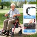 16 Pounds Lightweight Walkers for Seniors with Seat, Narrow Rolling Walker with 4 Puncture-Resistant Wheels, 5-Level Height Adjustable, 300 lbs Weight Capacity (Red)