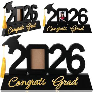 Leinuosen Congrats Grad Frame 2026 Graduation Gifts Black Wooden Standing Frame with Tassel Holder for 2.5 * 3.5" Photo Graduation Party Decorations Table Centerpieces for College Senior High School