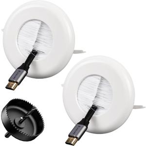 VCELINK Brush 3.79" (96 mm) in Wall Cable Management Kit, Cord Hider for Low Voltage Cables Pass Through, Includes Hole Saw Drill Attachment and Mounting Brackets for Easy Install, 2-Pack (Brush-Medium Size, White)