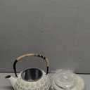 Juvale Stovetop Cast Iron Tea Kettle with Infuser - Superior Heat Retention Loose Leaf Tea Pot - Built-In Teapot with Strainer - Includes Trivet & Infuser Kettle - White, 27 Oz (800 ml)