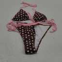 Alyweatry Women Two Piece String Bikini Set Floral Print Halter Side Tie Triangle Thong Swimsuits Bathing Suit (Large, Brown Polka Dot)