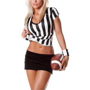 redgino Women's Referee Shirt Official Black and White Stripe Ref Umpire Jersey for Basketball Football Halloween Costume (V Collor) S