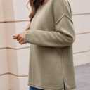 Saodimallsu Womens Oversized Crew Neck Sweaters Long Sleeve Slouchy Knit Fall Casual Loose Side Split Pullover Tops (Medium, Dark Khaki)