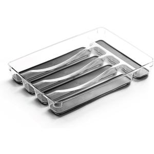 BINO 5-Slot Silverware Organizer for Drawer | Plastic Utensil Organizer for Kitchen Drawers | Silverware Tray for Drawer Organization | Utensil Kitchen Drawer Organizer w/Grip Lining (Grey)