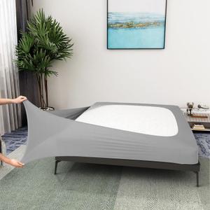 Box Spring Cover King/Cal King Size - Jersey Knit & Stretchy Wrap Around 4 Sides Bed Skirt for Hotel & Home, Silver