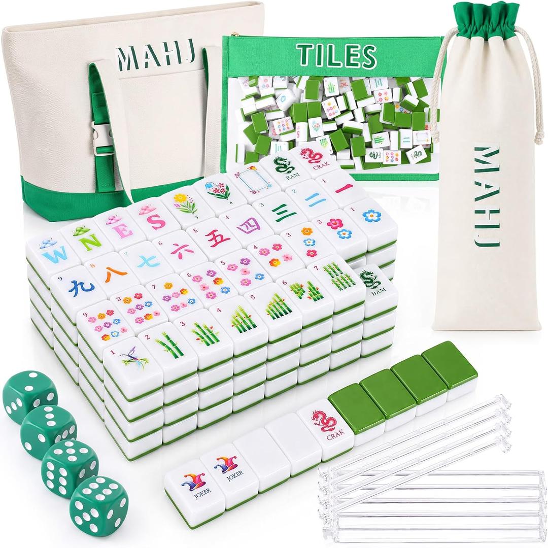1.2'' American Mahjong Set 160 Mahjong Tiles, Botanical Style, Green, 1.2" x 0.9" x 0.5"
