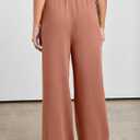 ANRABESS Womens Linen Palazzo Pants Summer Flowy Wide Leg Drawstring Casual Trousers with Pockets Beach Vacation Outfits Large Rust (Orange, L)