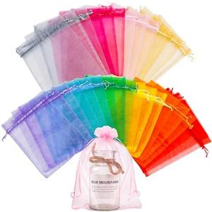 YunKo 100pcs Organza Bags 6x9 Inches Drawstring Gift Bags Mesh Gift Bags Sheer Organza Wedding Favor Bags (Multicolor)