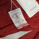 QIANZHIDU Women's Mesh Sheer Striped Mock Neck Long Sleeve Club Blouse Shirt Top Burgundy X-Large