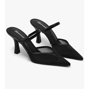 USIMAD Women's Mesh Mule Heels with Memory Foam Insole Pointy Toe Arch Support Size 6.5, Black 