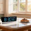 JENLYSTIME 7 Inch LED Digital Alarm Clock with Dual Alarms & Bottom GlowDisplays Time, Date, Day, Temperature3-Level Auto/Manual Brightness, DST, USB or Battery Powered Modern Desk Clock (Blue)