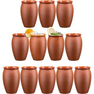 12Pcs 12oz/355ml Cantaritos De Barro Bulk With 12 Straws,Jarritos De Barro Mexicanos Pottery Cocktail Glasses,Natural Mexican Clay Mugs Taco Tuesday Cups For Tequila,Margaritas