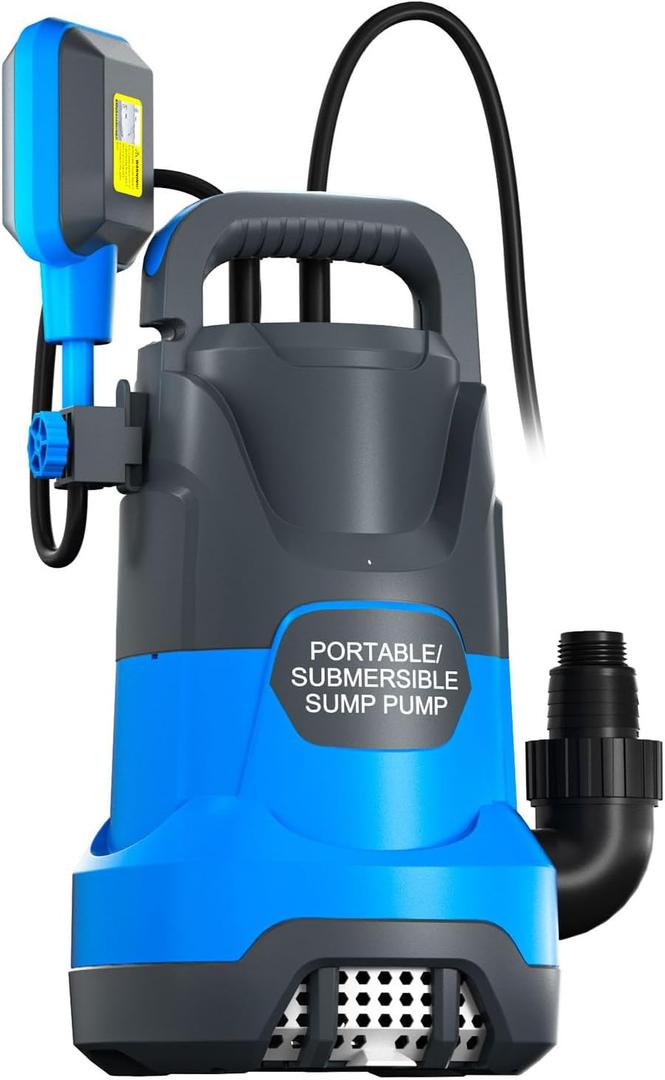 1HP Sump Pump Automatic Submersible Water Pump 4500GPH with Float Switch Portable Utility Water Transfer Pumps with Adapters for Pool Draining Hot Tub Rain Barrel Flooded Basement
