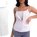 Post Mastectomy Shirts with Drain Pockets Breast Surgery Mastectomy Camisole Top with Hook and Loop Closure (Medium, White)