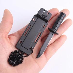 3.9" Neck Knife with Sheath Mini Pocket Knife Necklace Knife for Men, Small EDC Fixed Blade Knives for Hiking Survival Camping Outdoor (Black-Full Blade)