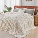Lotus Karen Queen Size Faux Fur Blanket - Cream White Big Bubble Rabbit Fluff, 90x90 Inches