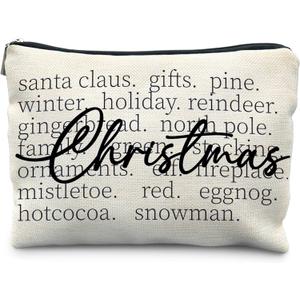 Minimalist Christmas Makeup Bag for Women, Funny Family Merry Christmas Santa Claus Cosmetic Bags, Farmhouse Xmas Winter Holiday Zipper Makeup Pouch for Purse