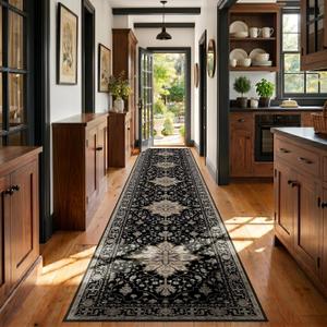 RELEANY Washable Area Rug, Runner 3'x20', Black/Neutral
Non-Slip, Water Repellent, Pet Friendly, Easy to Clean, Vintage Floral Boho Decor for Kitchen Hallway Laundry Living Room