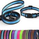 2 x Mile High Life | Reflective Small Medium Dog Collar Leash Set, Adjustable Collar Leash Set (Reflective Edge Blue, Medium (Pack of 2))
