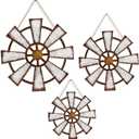 VGICH Wooden Windmill Wall Decor Set of 3, Vintage Wall Art for Farmhouse, Living Room, Bedroom