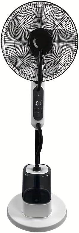 16" Touch Control Misting Pedestal Fan with LED Display | Oscillating stand fan with 12 speeds, 3 mist levels, 1-8H timer, and 4L water tank for home, office, or bedroom use.