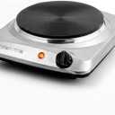 OVENTE Electric Countertop Single Burner, 1000W Cooktop with 7.25 Inch Cast Iron Hot Plate, 5 Level Temperature Control, Compact Cooking Stove and Easy to Clean Stainless Steel Base, Silver BGS101S