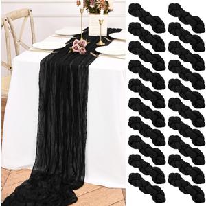 20 Pack Black Table Runner 10FT Long Cheesecloth Table Runner Cheese Cloth Gauze for Wedding Party Birthday Decoration-Black