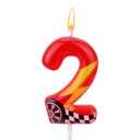 4 x Racing Car Theme Birthday Candles, Number Candles for Birthday Party Cake Decoration Supplies (Red, Number 2)