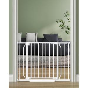 Safety Gate ,Dog Gate Indoor for Doorways & Stairs, Pressure Mounted Adjustable Pet Gate, Easy Walk Through Child Gate for Children & Pets Stroller Friendly, White