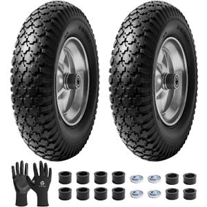 (2-PACK) 4.80/4.00-8" Tire and Wheel, 16" Pneumatic Tire Wheels with 5/8" Bearings (Extra 3/4") and 3" Centered Hub for Wheelbarrow, Hand Truck, Garden Carts, Yard Wagon Dump Cart