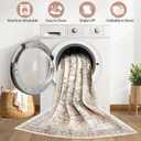 LOONGRUG 4x6 Rug Washable Vintage Boho Rug for Entryway Bedroom Beige Brown | Neutral Soft Stain Resistant Farmhouse Retro Non-Slip Indoor Throw Carpet for Entryway Front Door Kitchen Bedroom