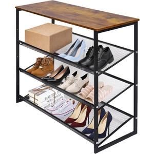 Garden 4 you 4-Tiers Shoe Storage Freestanding Organizer Modern 25.2 in Tilting Adjustable Shoe Rack for High Heels, Entryways, Hallways, Closets, Dormitory Rooms, Industrial, Brown
