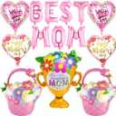 BEST MOM Balloons - 16 Inch Pink Flower Heart Balloons Mothers Day Balloons for Mothers Day Decorations Supplies