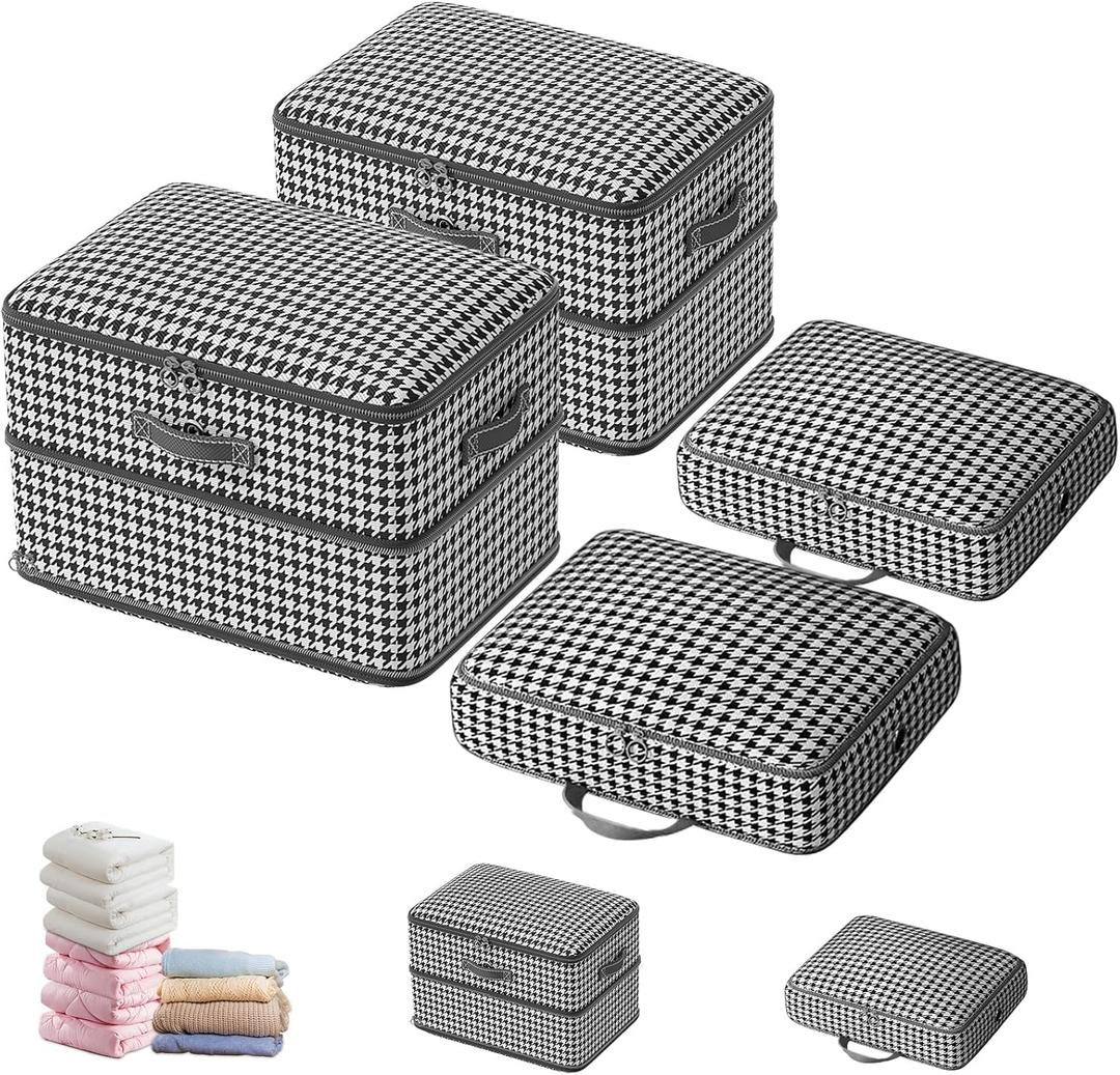 4 Pcs Self Compression Storage Bags, Large Capacity Ultra Space Saving Clothes Storage Bags for Sweater, Sheet, Bed, Blanket Storage Organizer with Window Handle, Comforter Bags with Zipper