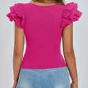 PRETTYGARDEN Women's Ruffle Short Sleeve Shirts 2025 Summer Casual Basic Tee Cute Fitted Crew Neck Fashion Tops Clothes (Red, S)