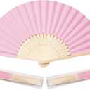 Sepwedd 50pcs Pink Paper Hand Fan Bamboo Folding Handheld Paper Fan for Wedding Party and Home Decoration