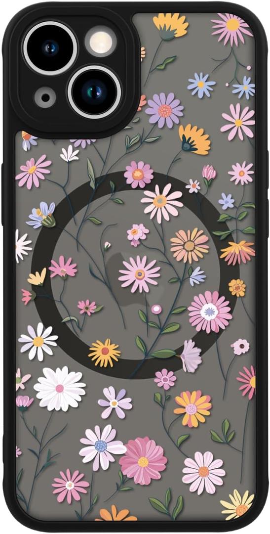 LUHOURI for iPhone 13 Case Cute - Wireless Charing Compatible,Trendy Floral Design for Women Girls,Military-Grade Shockproof Not-Slip Matte Phone Cover, Colorful Petite Daisies
