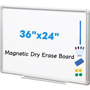 DEVELOP Magnetic Dry Erase White Board 24x36 Inch, Aluminum Frame Wall-Mounted Whiteboard with Detachable Marker Tray & Magnetic Surface for Home Office Classroom Kitchen Memo