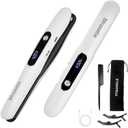 Mini Cordless Hair Straighteners and Curler,5000mAh Rechargeable Travel Straighteners Cordless with LED Display,2 in 1 Portable Flat Iron Hair Straightener 3 Temp Levels for Fine to Thick Hair (White)